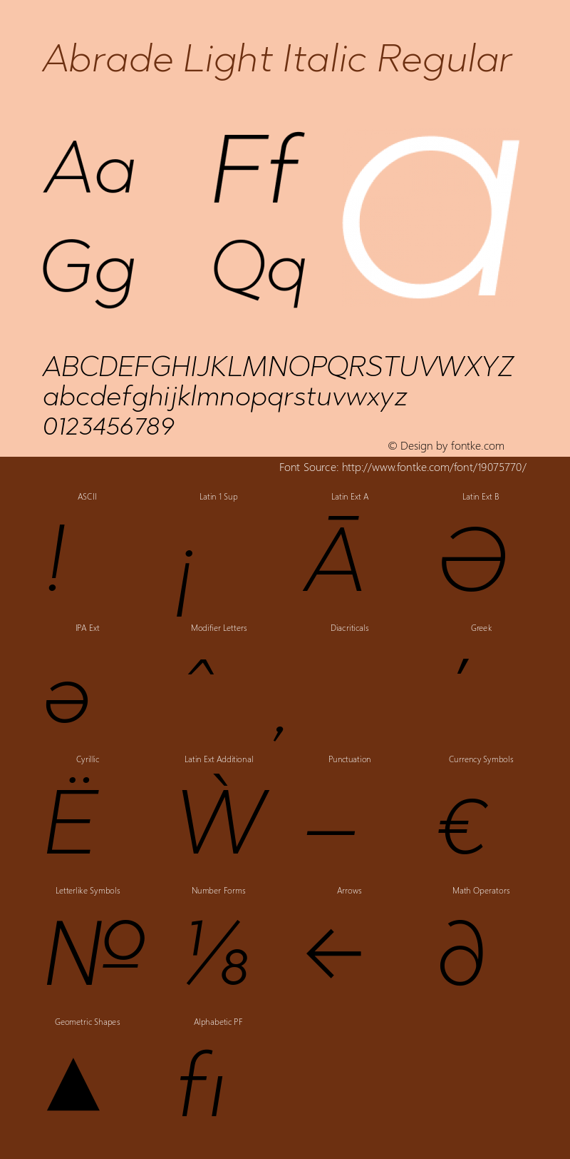 Abrade Light Italic Regular Version 1.000 Font Sample