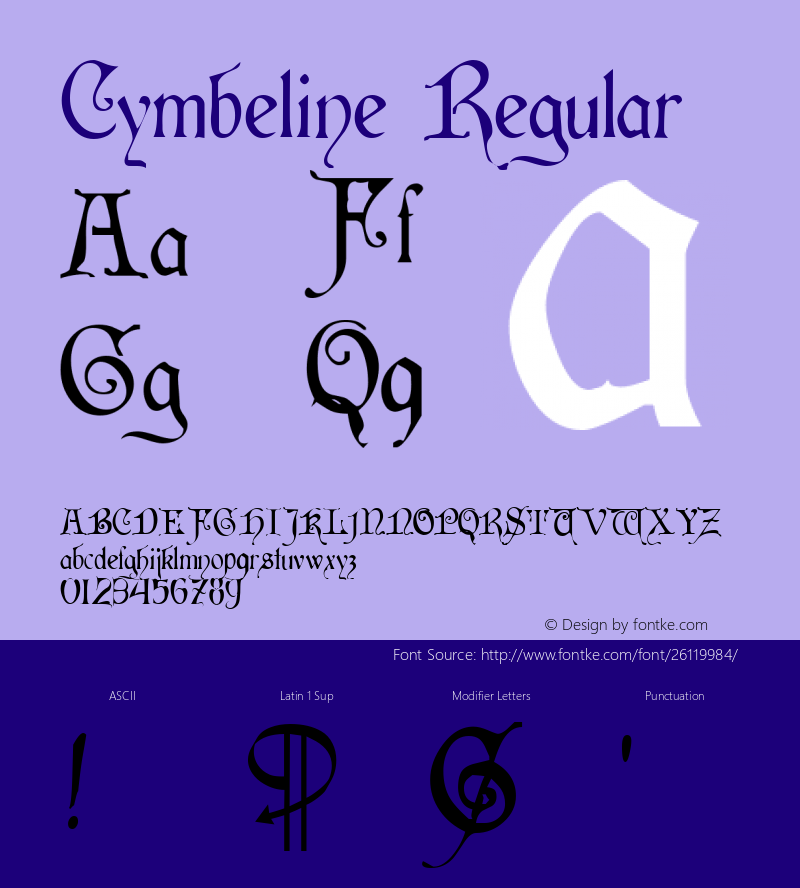 Cymbeline Altsys Fontographer 4.0.3 8/17/98 Font Sample