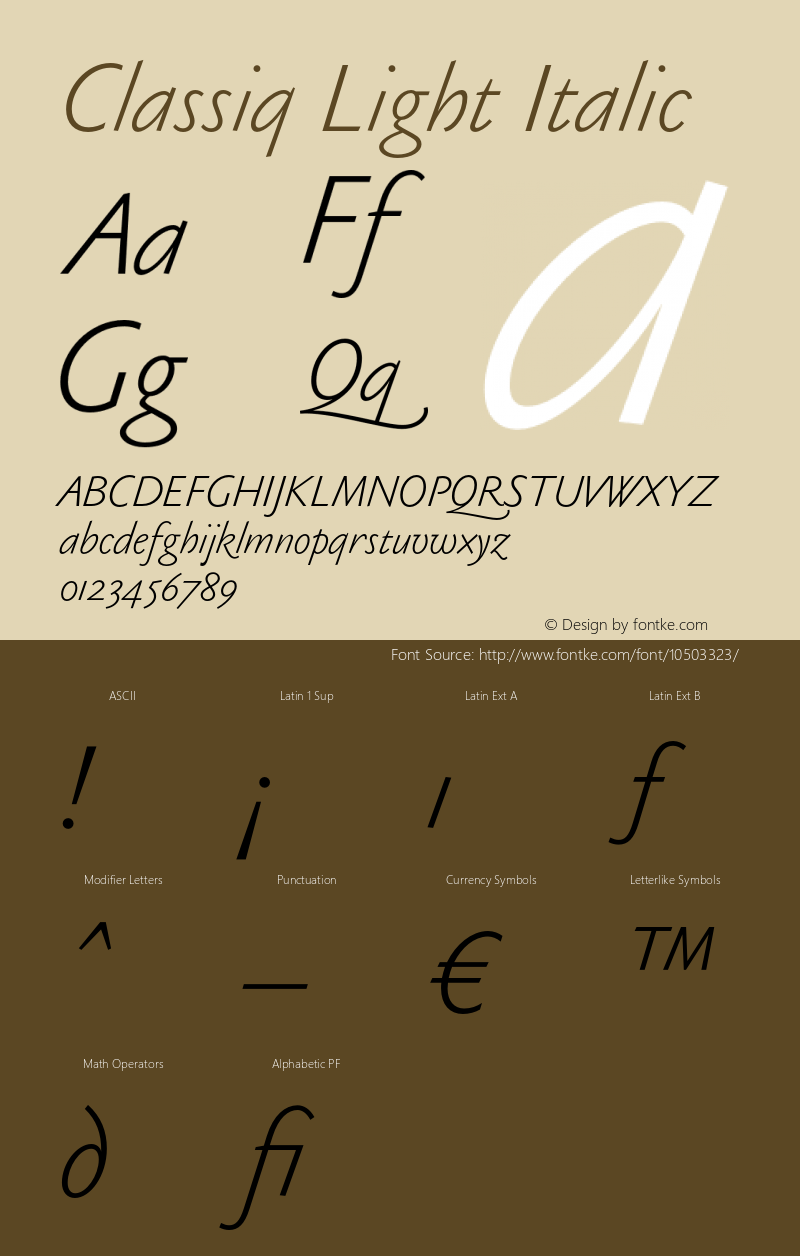 Classiq Light Italic Version 4.030 Font Sample