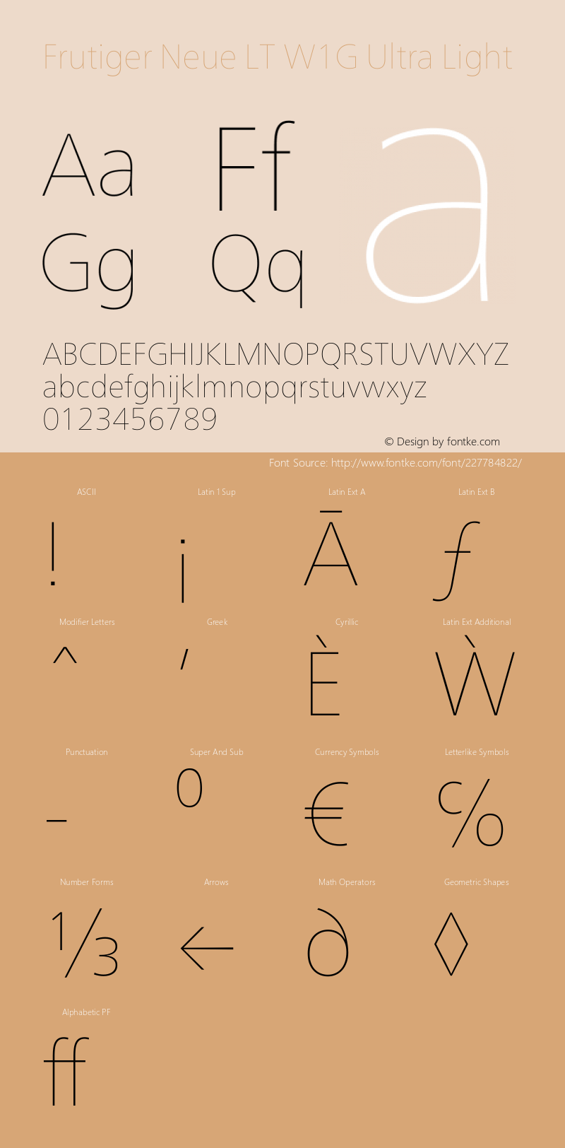 Frutiger Neue LT W1G Ultra Light Version 1.20图片样张