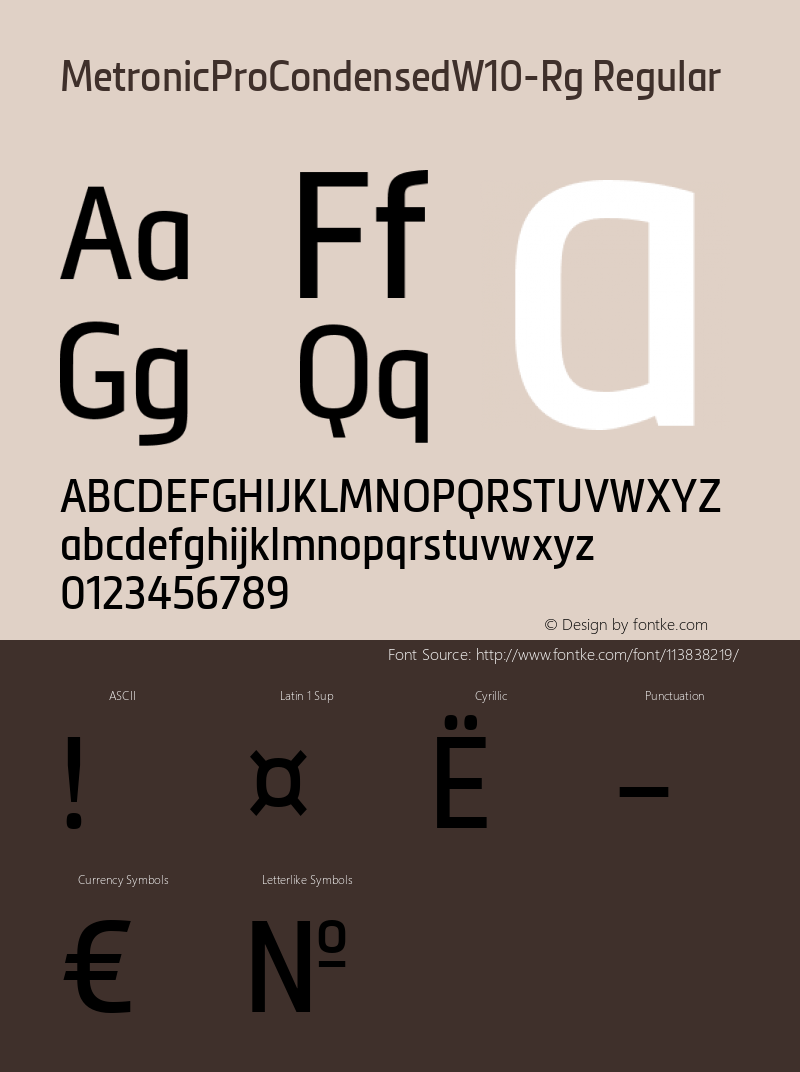 Metronic Pro Condensed W10 Rg Version 2.00 Font Sample