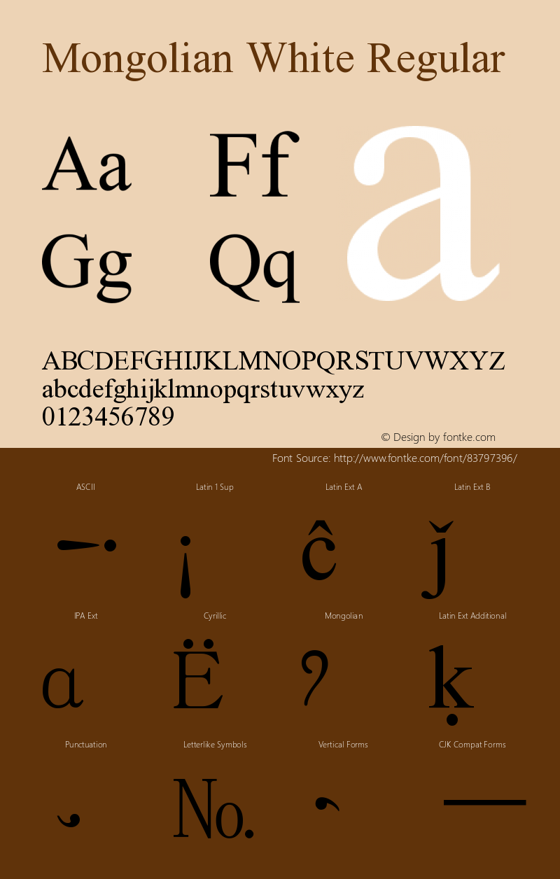 Mongolian White Regular  Font Sample