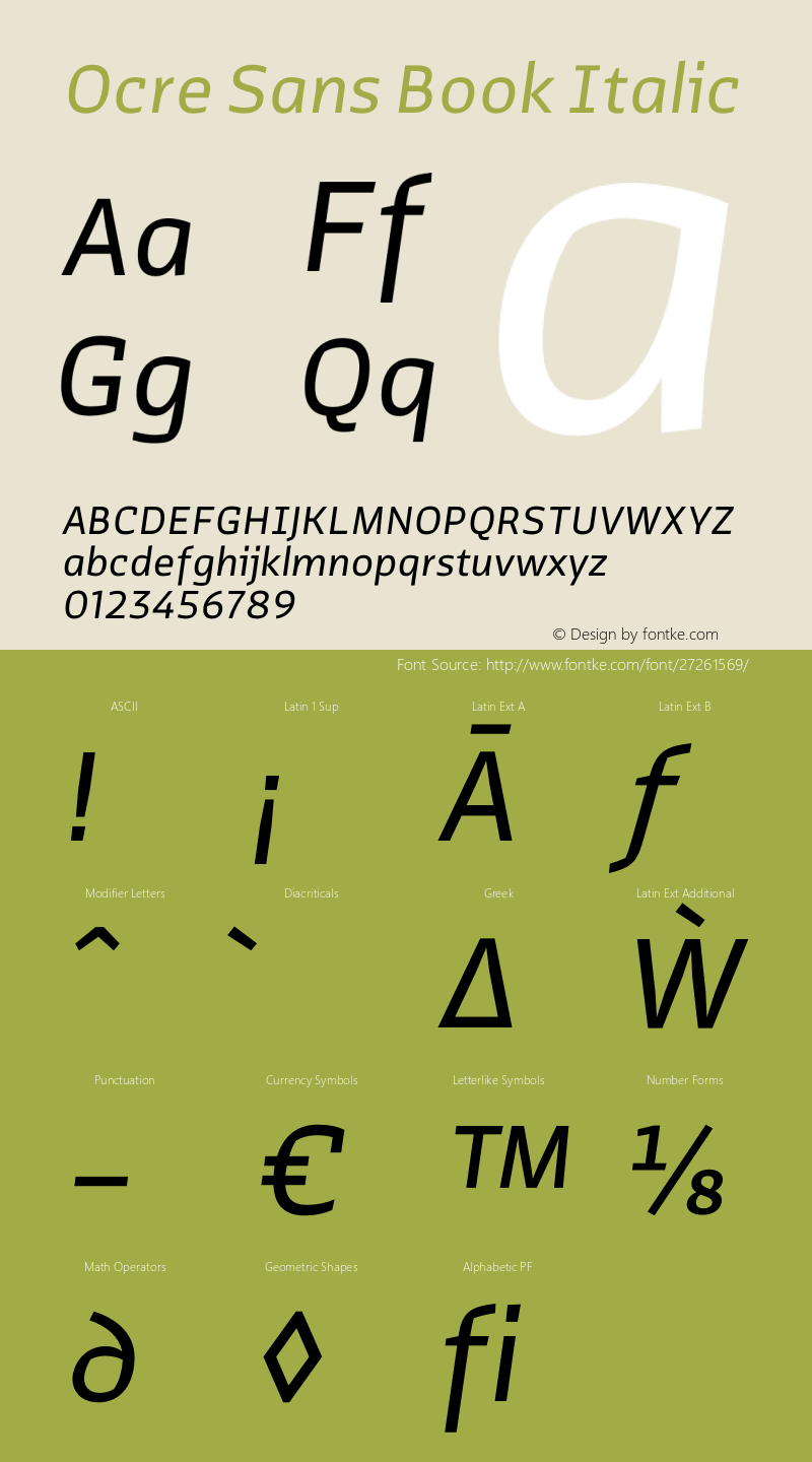 Ocre Sans Book Italic Version 13.000;PS 013.000;hotconv 1.0.88;makeotf.lib2.5.64775 Font Sample