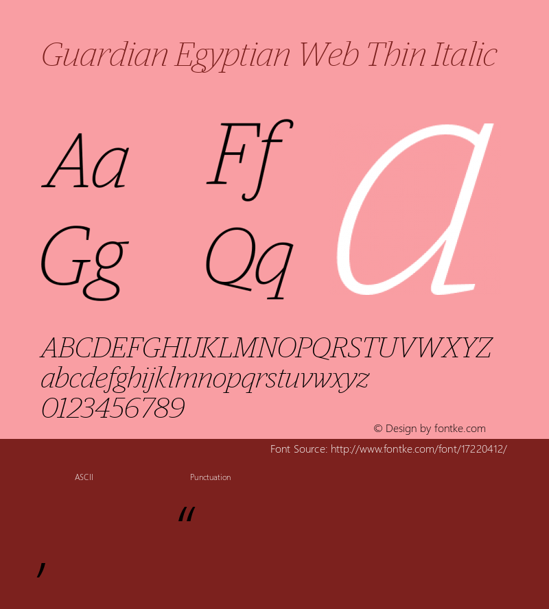 Guardian Egyptian Web Thin Italic Version 001.002 2009 Font Sample