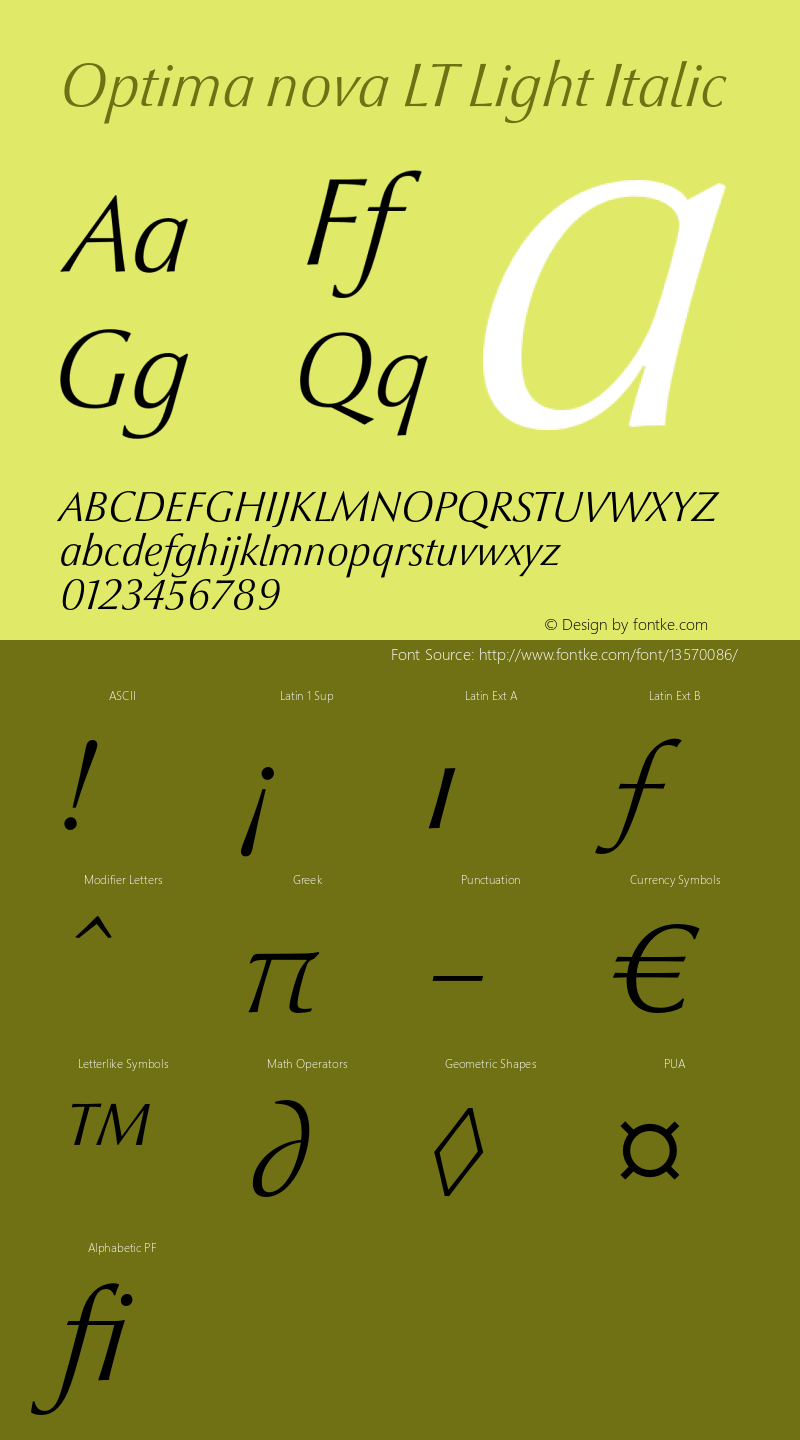Optima nova LT Light Italic 001.000 Font Sample