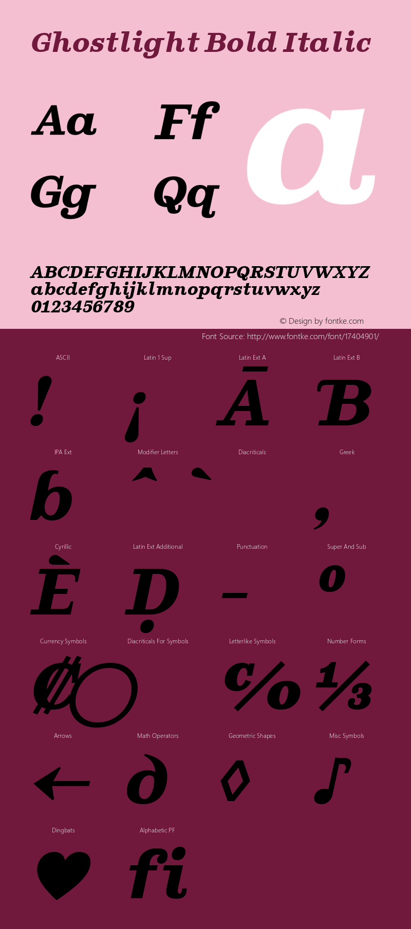 Ghostlight Bold Italic Version 1.100; ttfautohint (v1.5) Font Sample