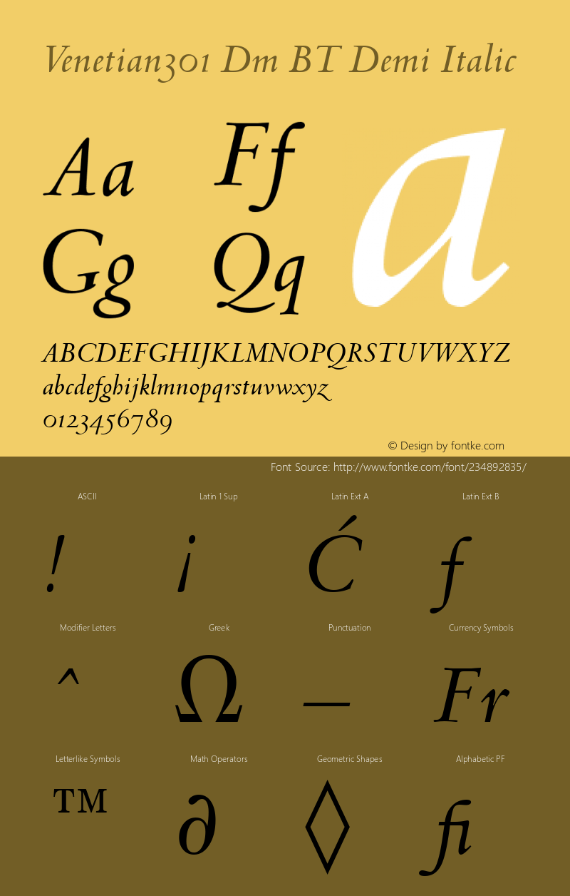 Venetian301 Dm BT Demi Italic Version 1.01 emb4-OT图片样张