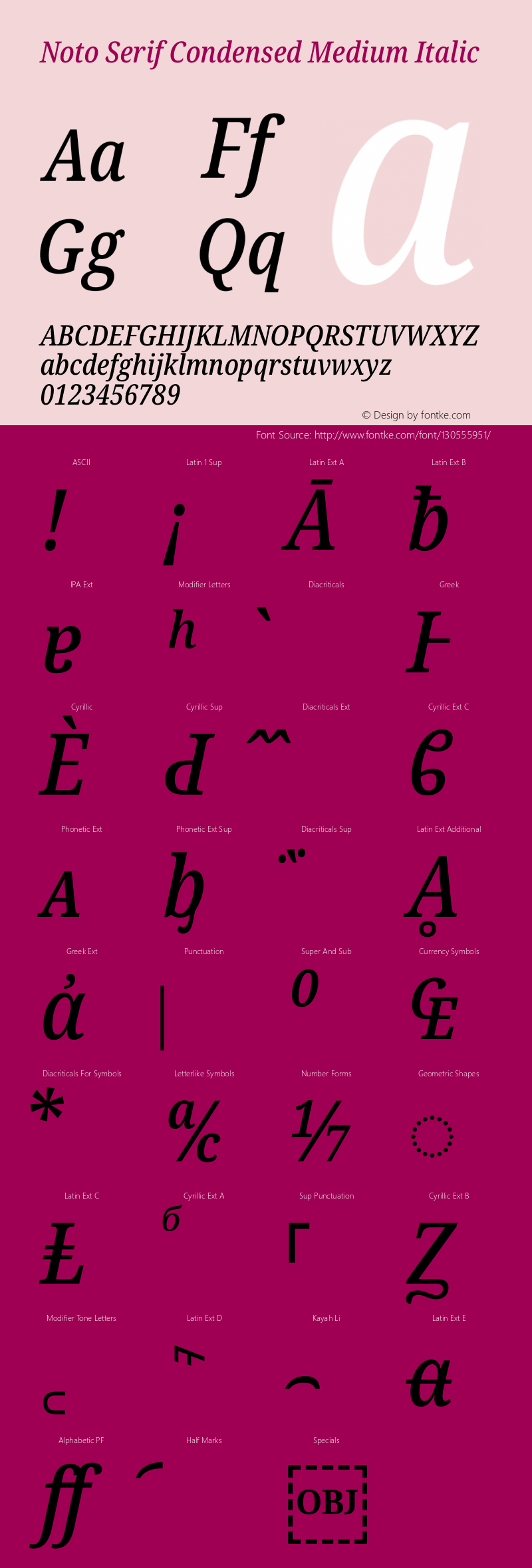 Noto Serif Condensed Medium Italic Version 2.004 Font Sample