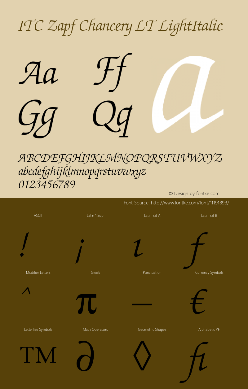 ITC Zapf Chancery LT LightItalic Version 006.000 Font Sample