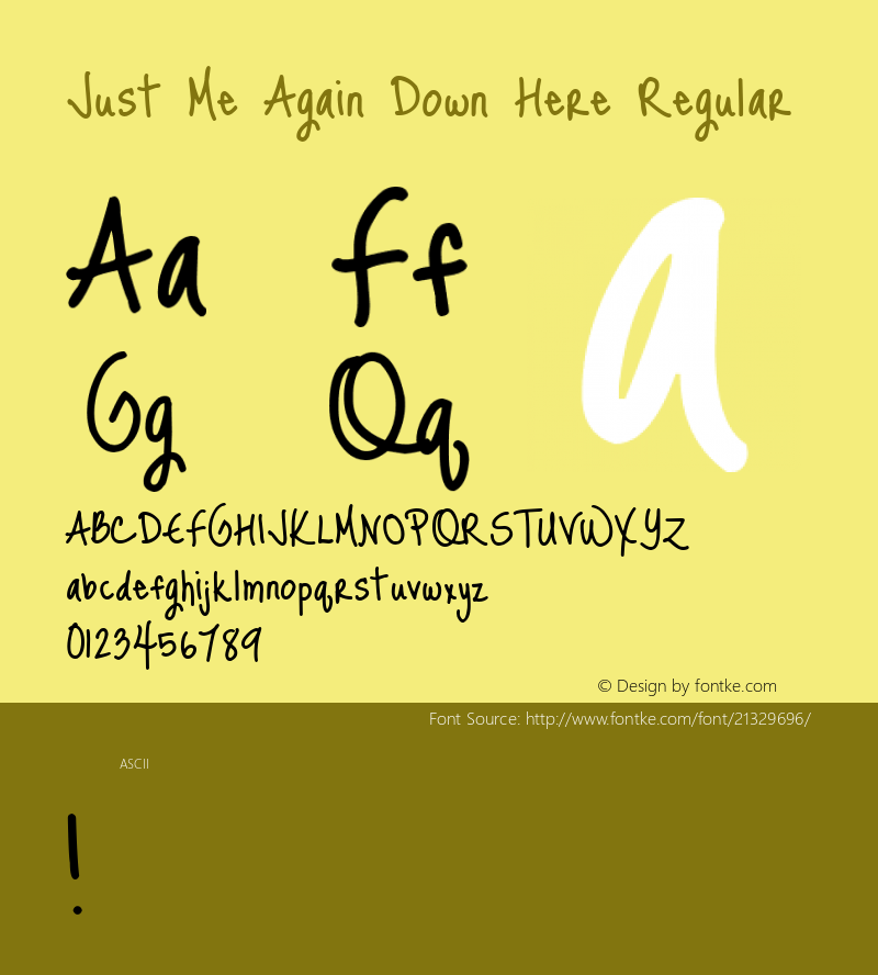 JustMeAgainDownHere Version 1.0 Font Sample