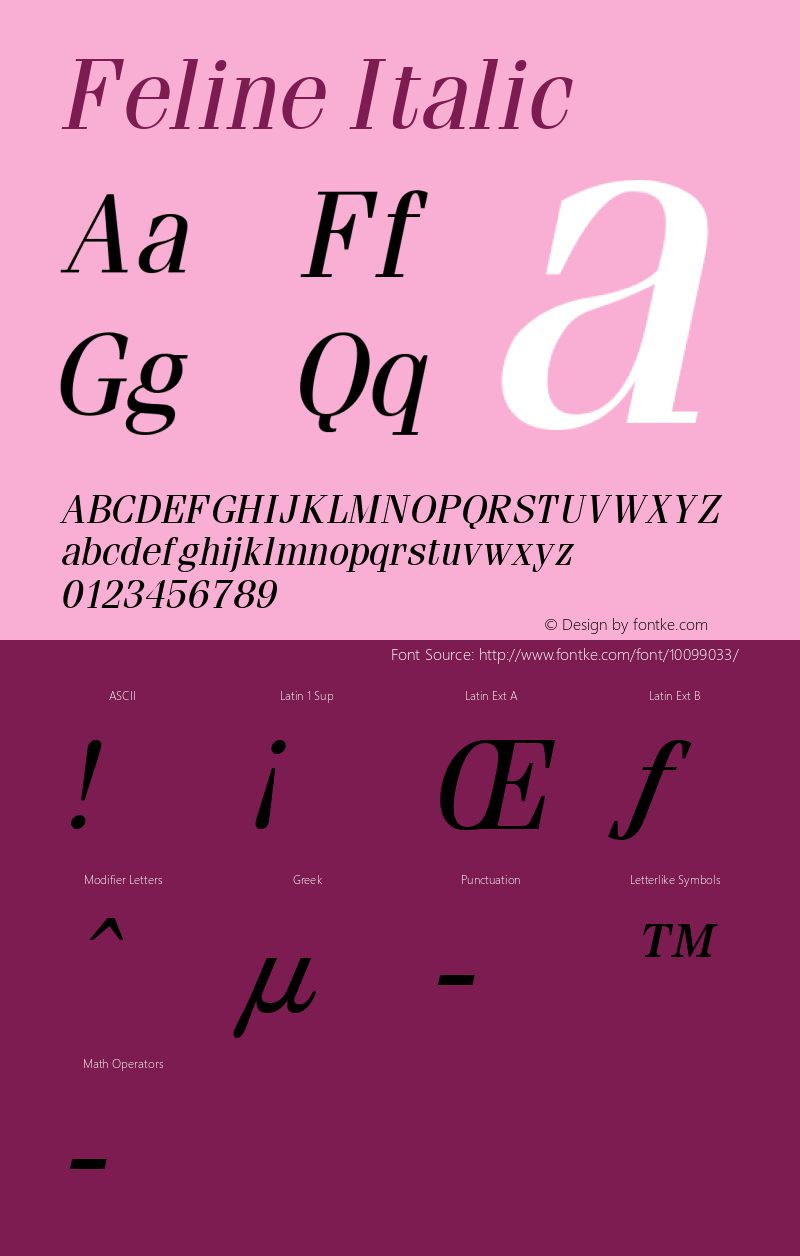 Feline Italic Altsys Fontographer 4.1 2/1/95 Font Sample