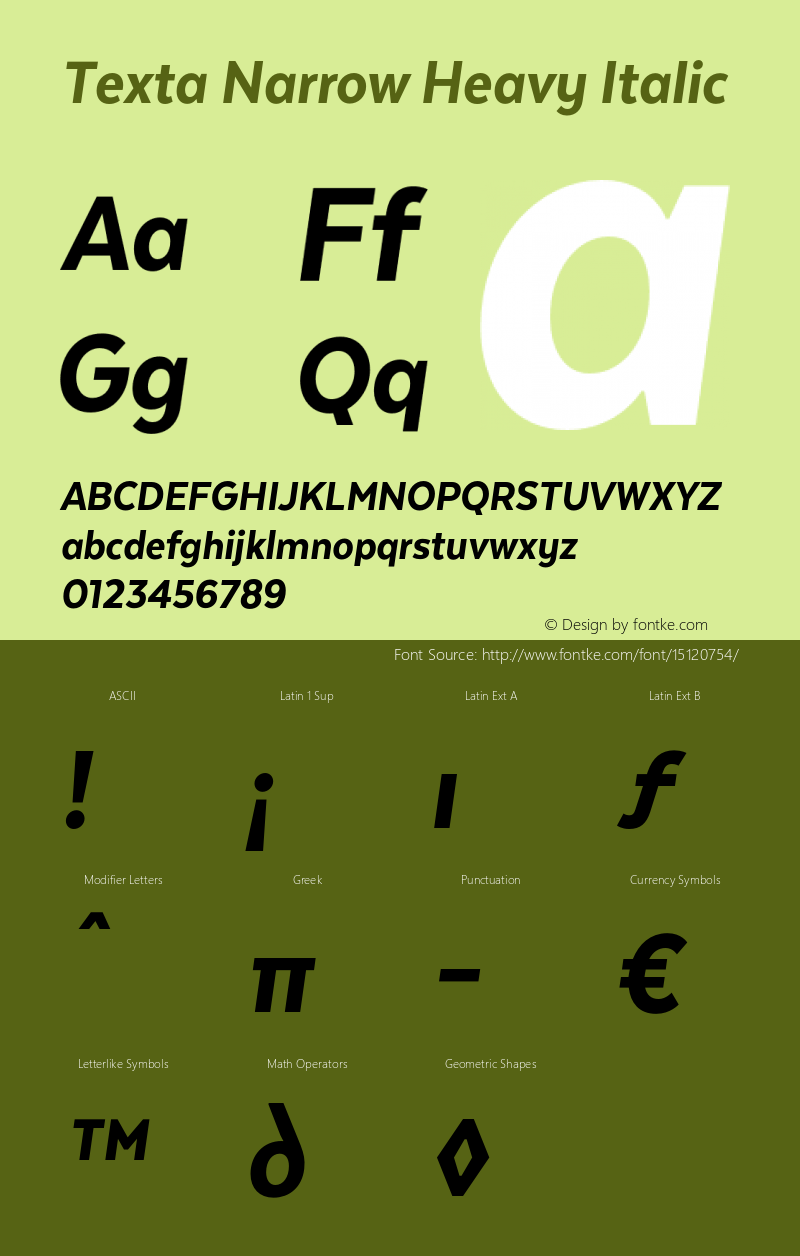 Texta Narrow Heavy Italic Version 1.005 Font Sample