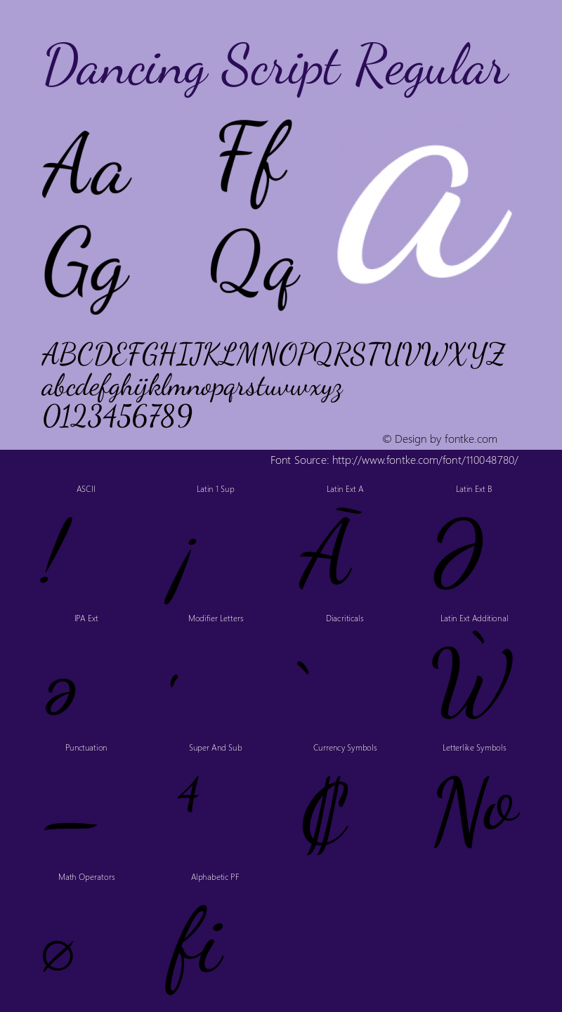 Dancing Script Regular Version 2.000 Font Sample