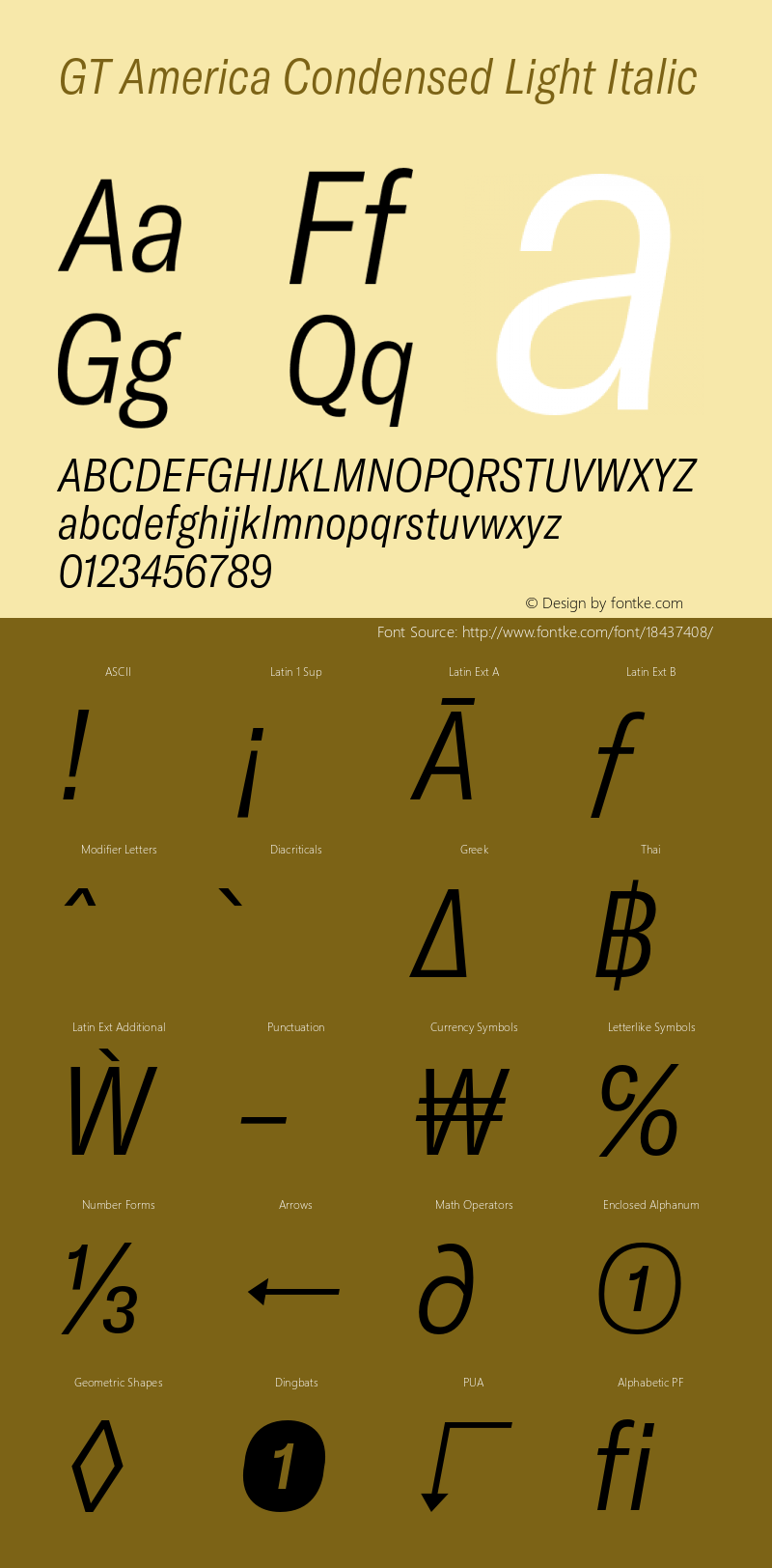 GT America Condensed Light Italic Version 4.001;PS 004.001;hotconv 1.0.88;makeotf.lib2.5.64775 Font Sample