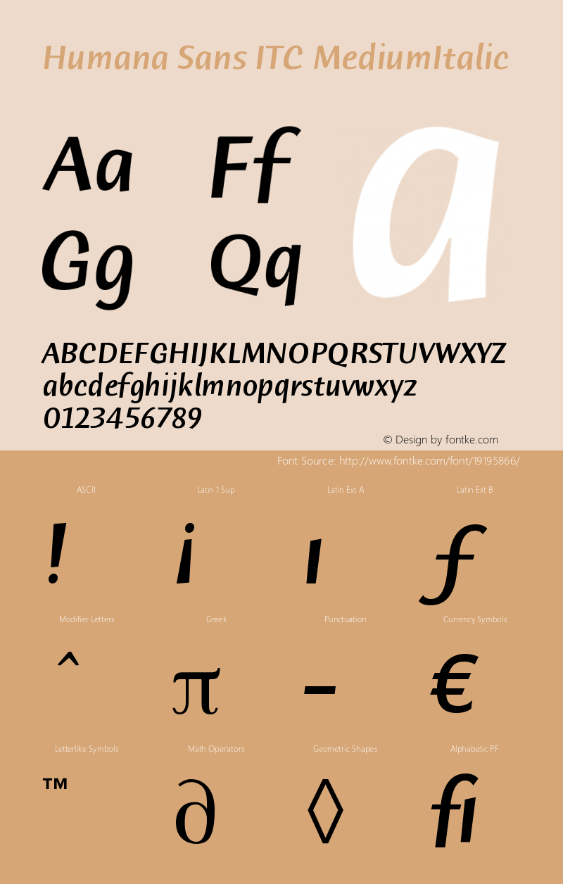 Humana Sans ITC Medium Italic Version 005.000 Font Sample