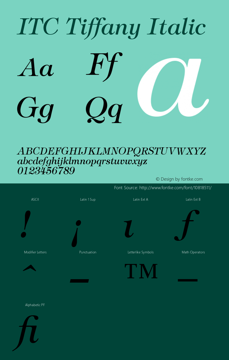 ITC Tiffany Italic Version 001.001 Font Sample