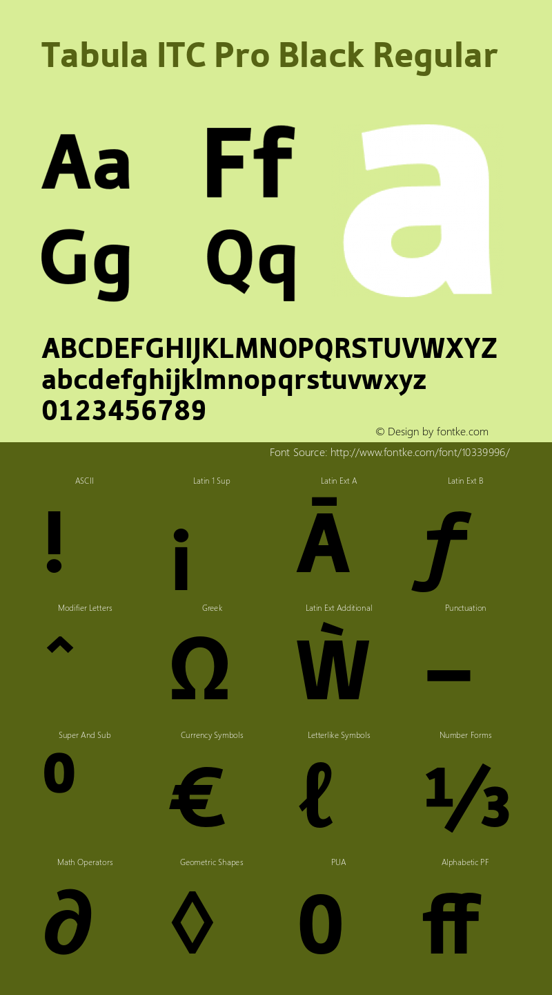 Tabula ITC Pro Black Regular Version 1.00 Font Sample