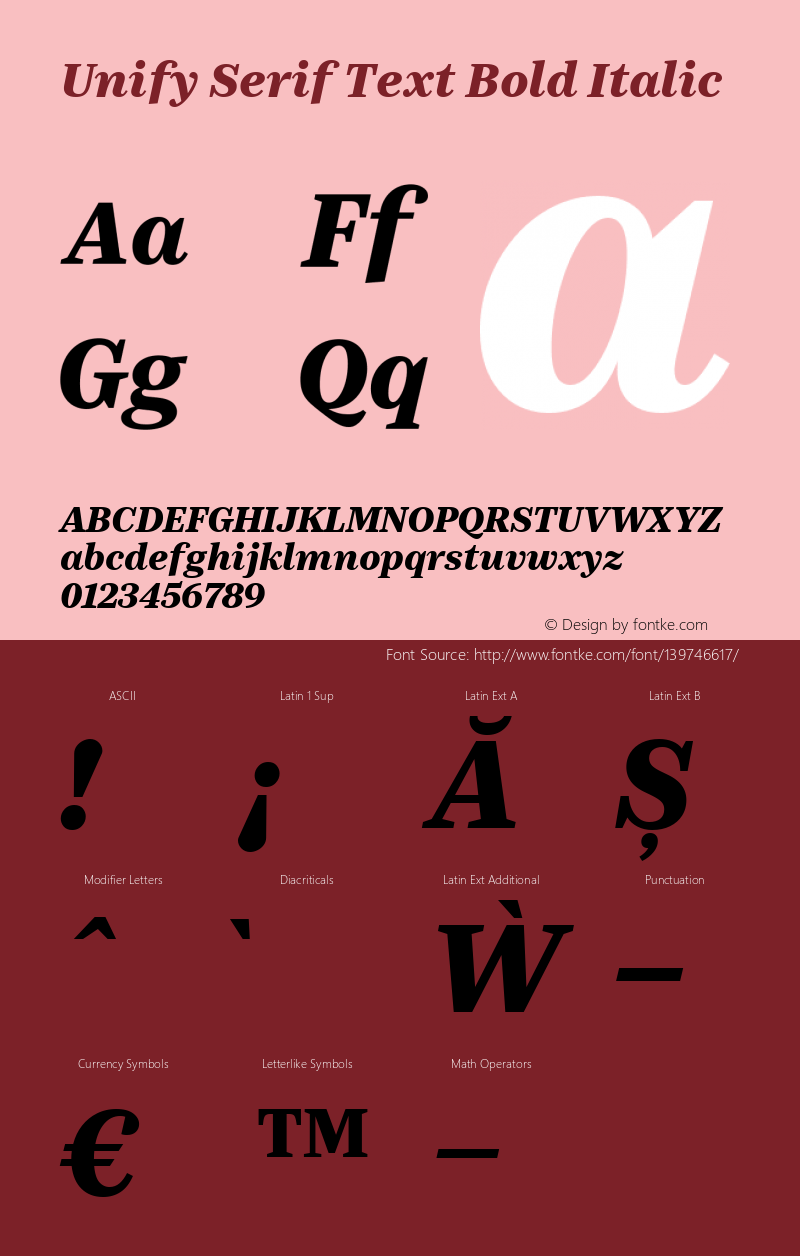 Unify Serif Text Bold Italic Version 1.002 Font Sample