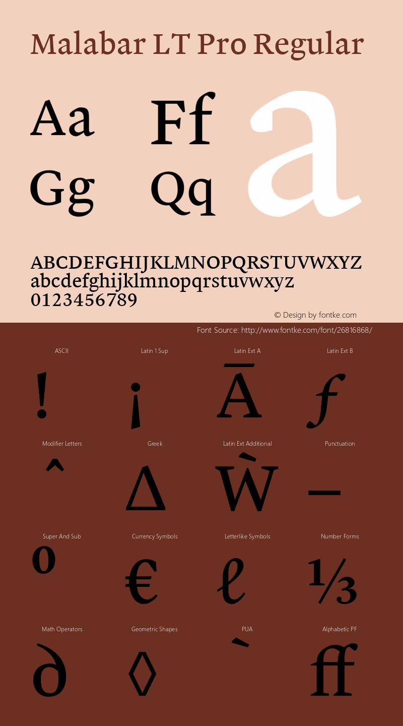 Malabar LT Pro Regular Version 3.00 Font Sample