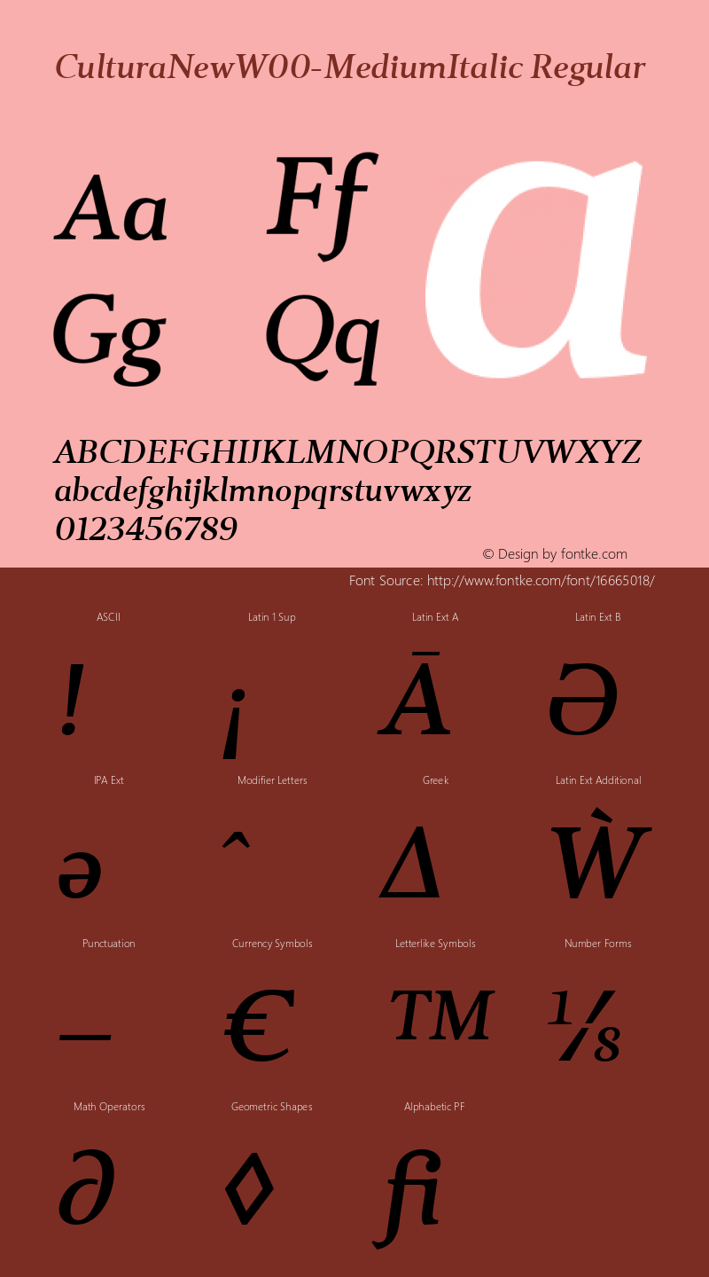 CulturaNewW00-MediumItalic Regular Version 1.10 Font Sample