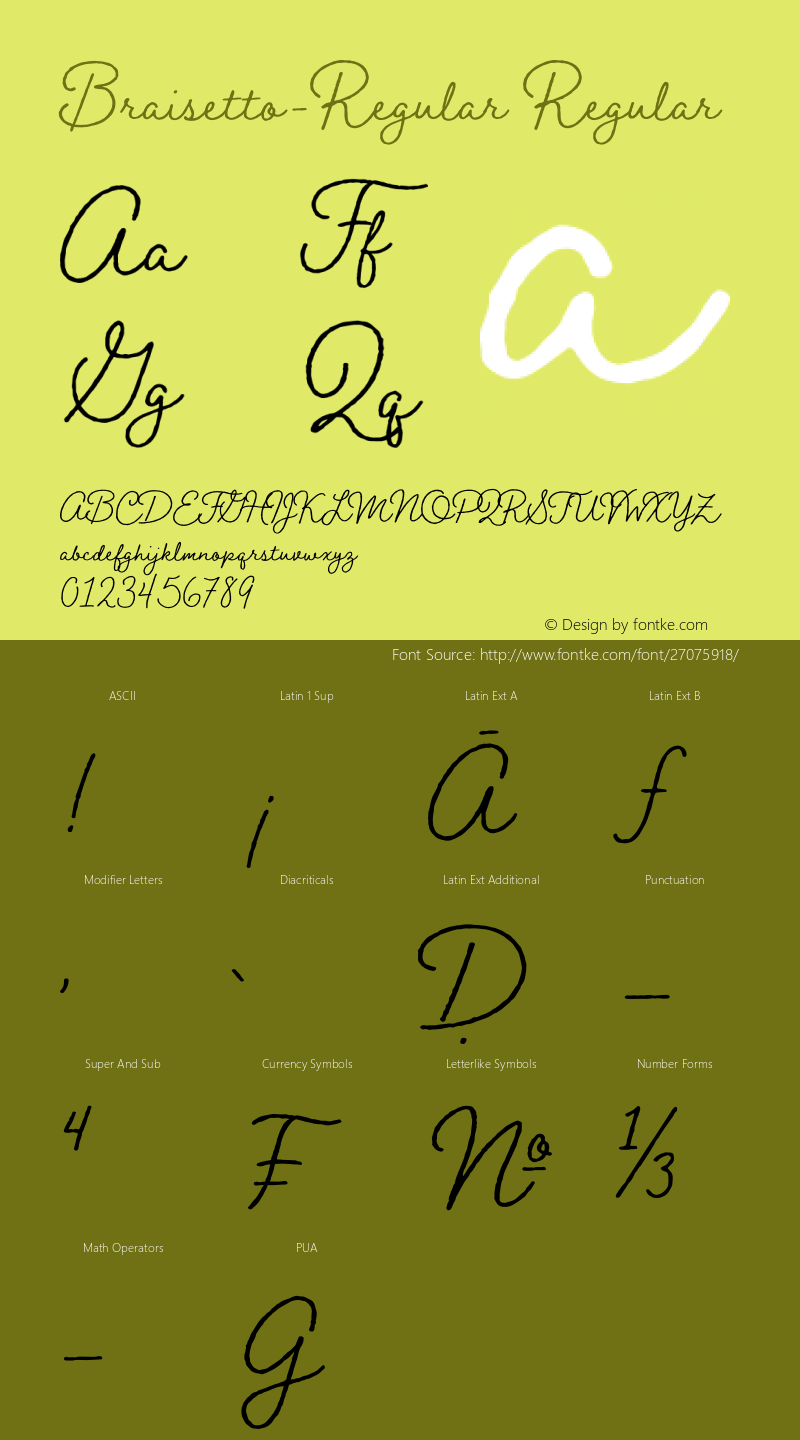 Braisetto-Regular Version 1.00;June 13, 2018;FontCreator 11.5.0.2427 64-bit Font Sample