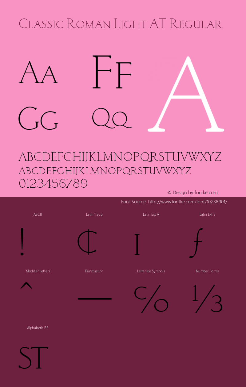 Classic Roman Light AT Regular Version 1.100;PS 001.001;Core 1.0.38 Font Sample