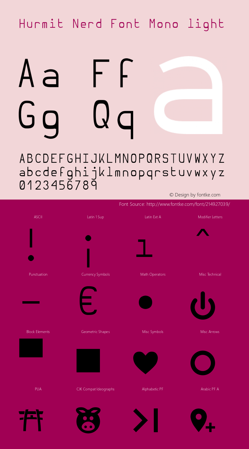 Hurmit Light Nerd Font Complete Mono Version 1.21;Nerd Fonts 2.1.0图片样张