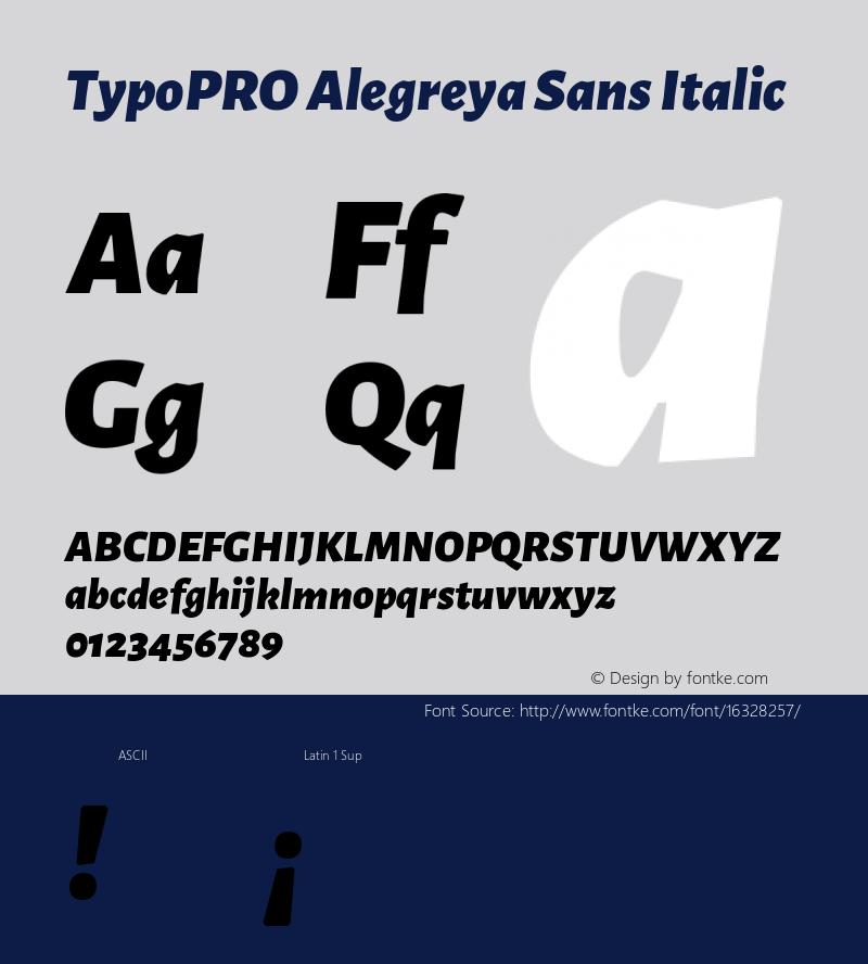 TypoPRO Alegreya Sans Italic Version 1.000;PS 001.000;hotconv 1.0.70;makeotf.lib2.5.58329 DEVELOPMENT Font Sample