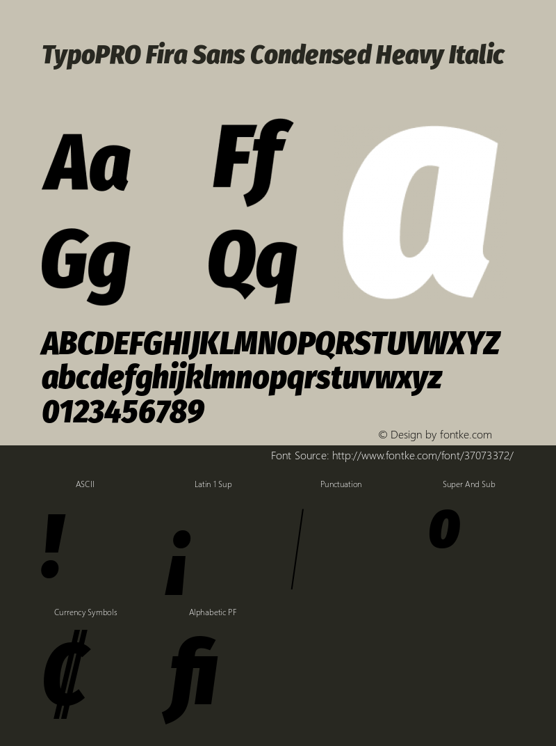 TypoPRO Fira Sans Condensed Heavy Italic Version 4.301;PS 004.301;hotconv 1.0.88;makeotf.lib2.5.64775 Font Sample