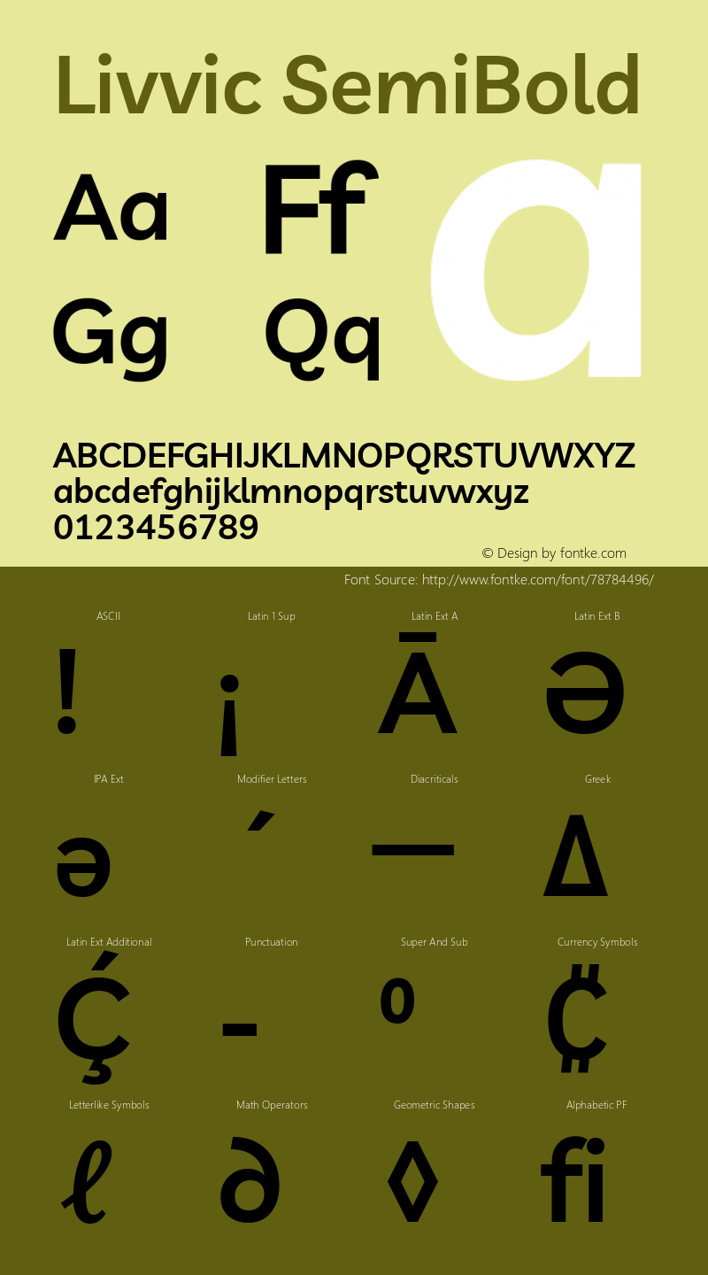 Livvic SemiBold Version 1.000; ttfautohint (v1.8.2) Font Sample