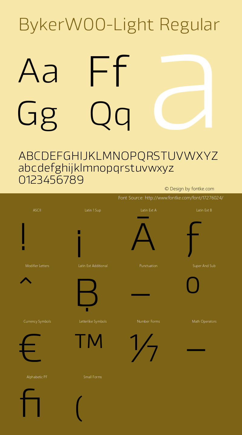 BykerW00-Light Regular Version 1.00 Font Sample