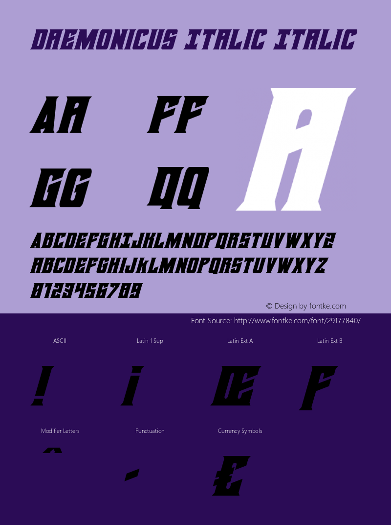 Daemonicus Italic Version 2.0; 2019; initial release Font Sample