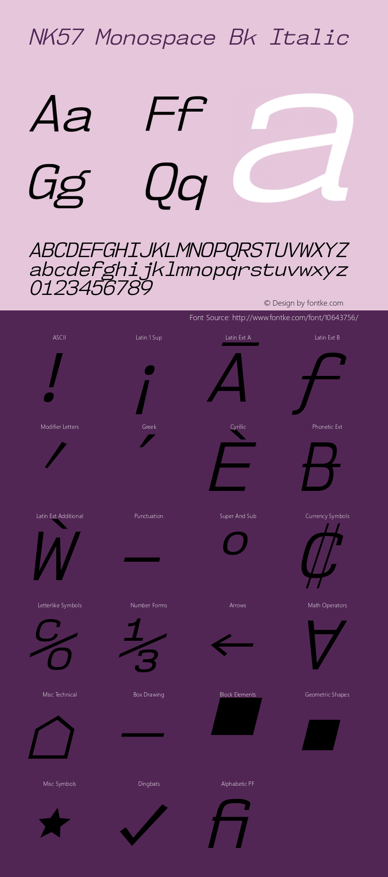 NK57 Monospace Bk Italic Version 1.000 Font Sample