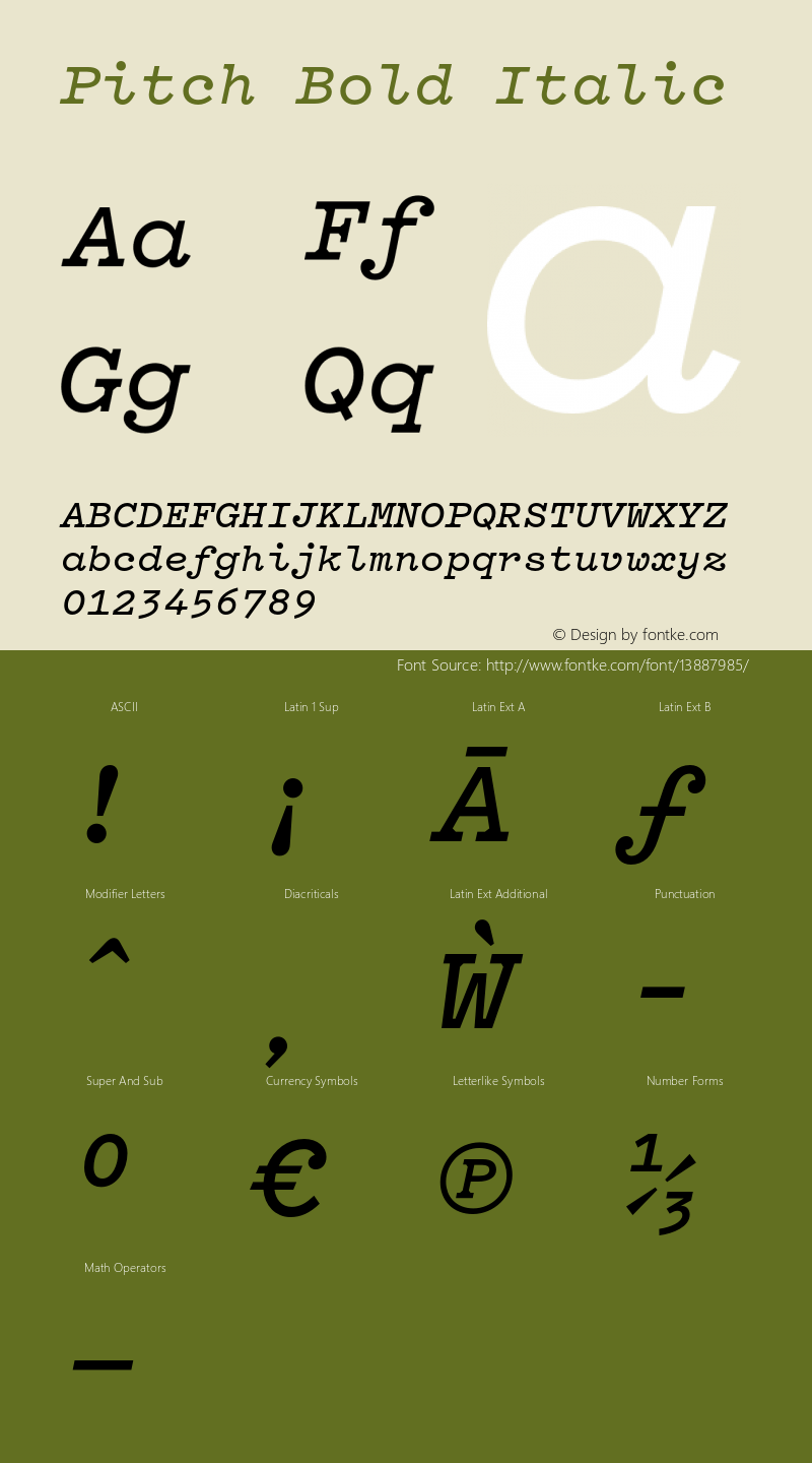 Pitch Bold Italic Version 1.001;KLIM;hotconv 1.0.57;makeotf.lib2.0.21895 Font Sample