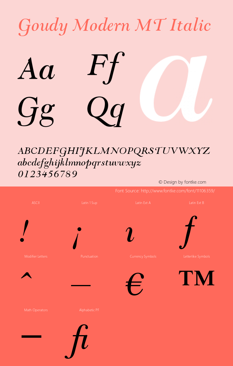 Goudy Modern MT Italic Version 001.000 Font Sample