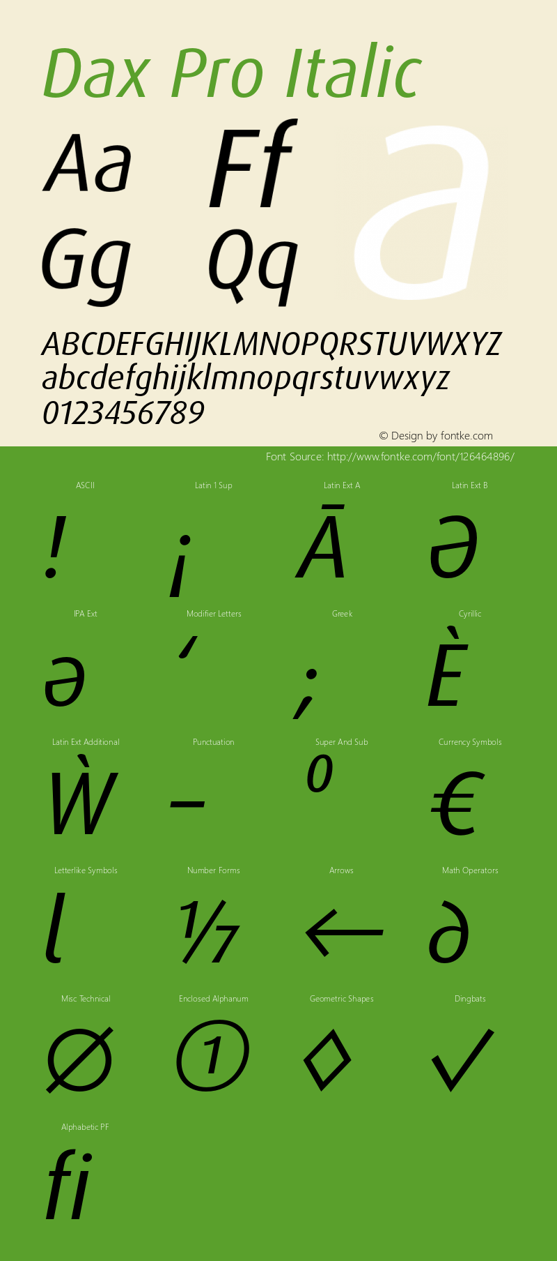 Dax Pro Italic Version 7.504; 2005; Build 1025 Font Sample