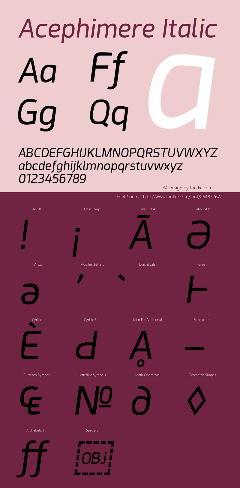 Acephimere Italic Version 1.00 August 1, 2018, initial release Font Sample