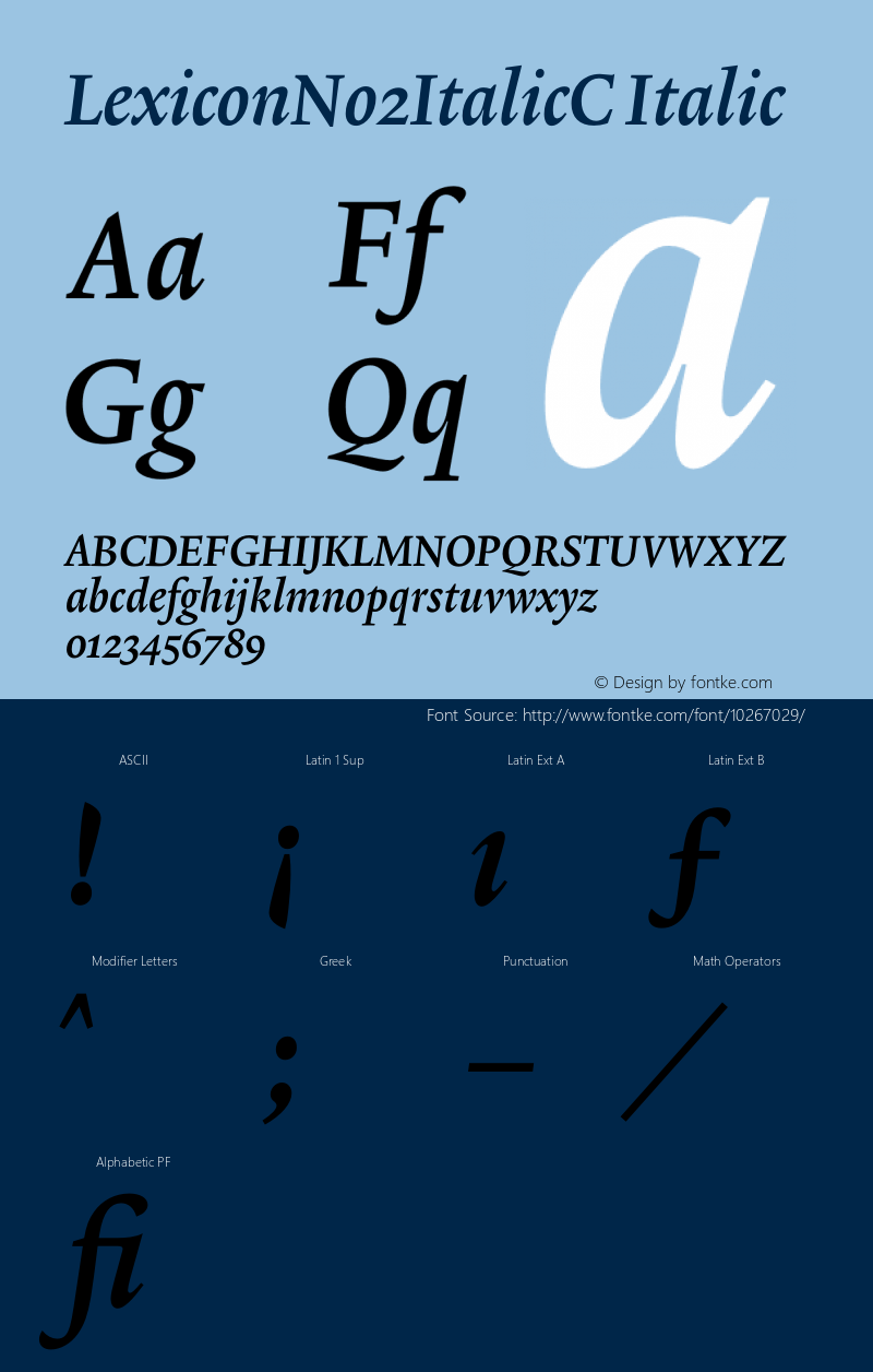 LexiconNo2ItalicC Italic 001.000 Font Sample