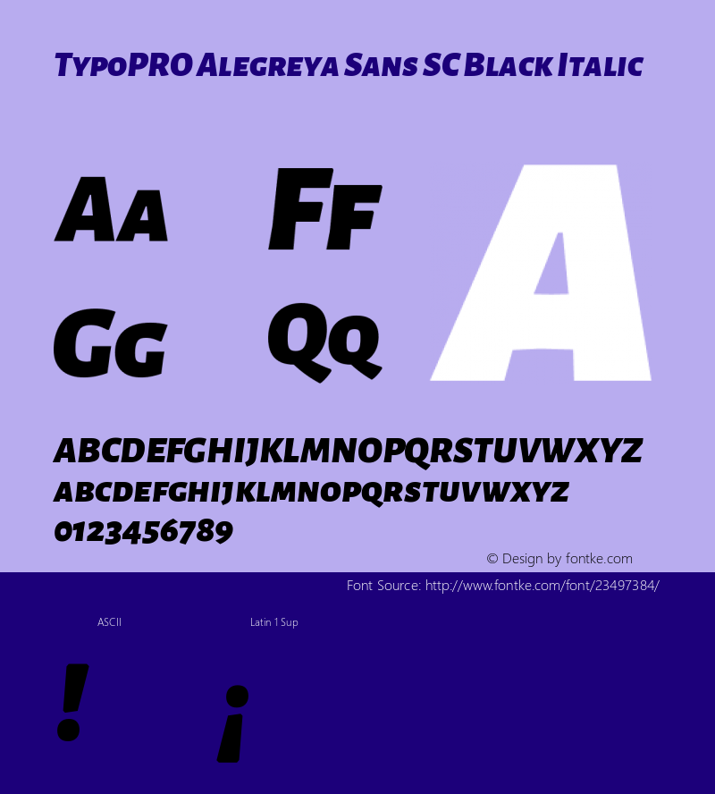 TypoPRO Alegreya Sans SC Black Italic Version 1.001;PS 001.001;hotconv 1.0.70;makeotf.lib2.5.58329 DEVELOPMENT; ttfautohint (v0.97) -l 8 -r 50 -G 200 -x 17 -f dflt -w G -W Font Sample