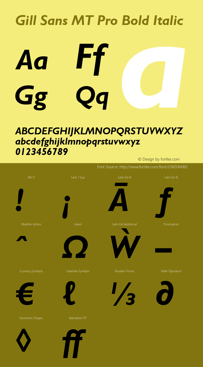 Gill Sans MT Pro Medium Bold Italic Version 1.00 Build 1000图片样张