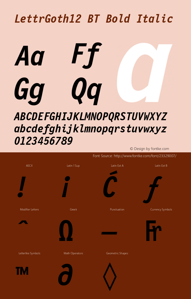 Letter Gothic 12 Pitch Bold Italic BT Version 2.1 Font Sample