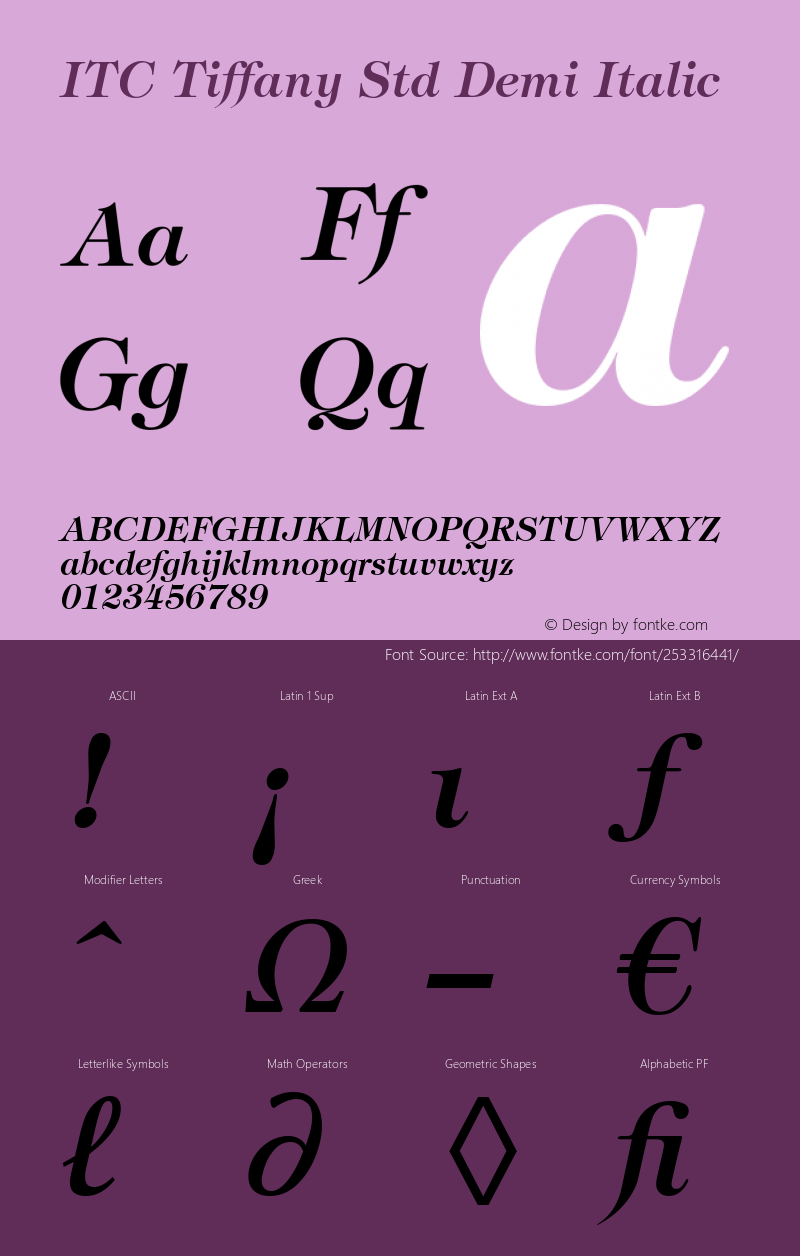 ITC Tiffany Std Bold Italic Version 3.00 Build 1000图片样张