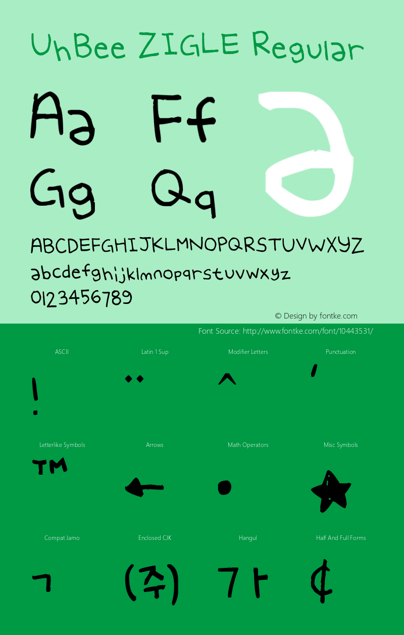 UhBee ZIGLE Regular Version 1.00 March 2, 2012, initial release Font Sample