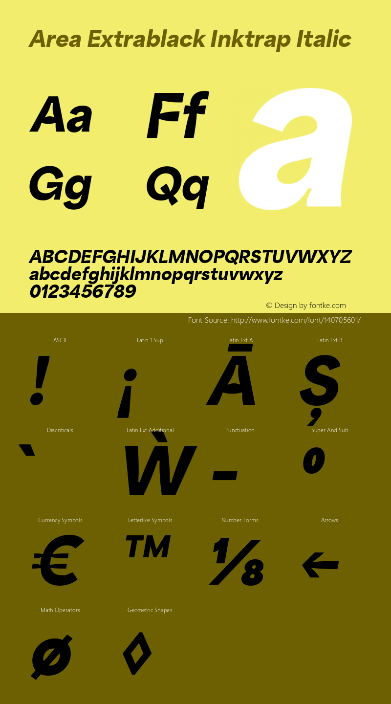 Area Extrablack Inktrap Italic Version 1.000;hotconv 1.0.109;makeotfexe 2.5.65596 Font Sample