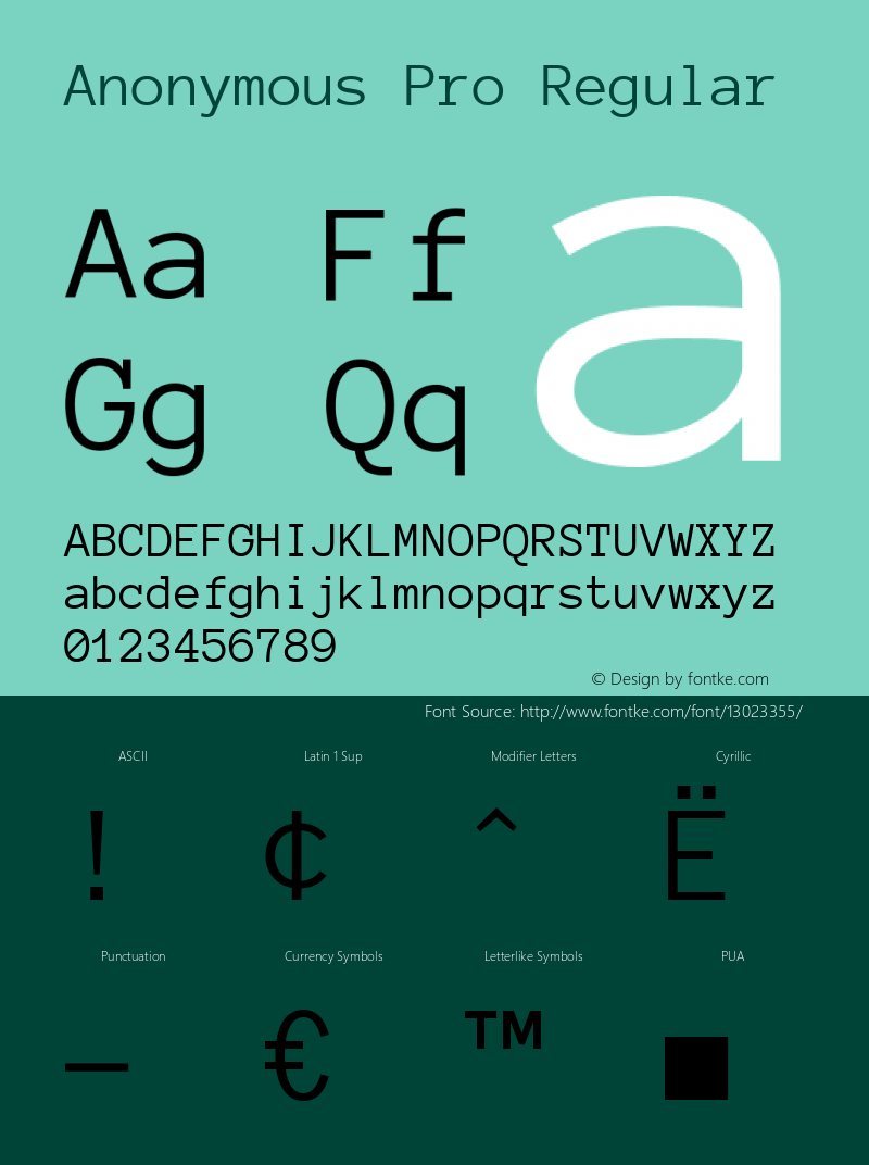 Anonymous Pro Regular Version 1.002 Font Sample