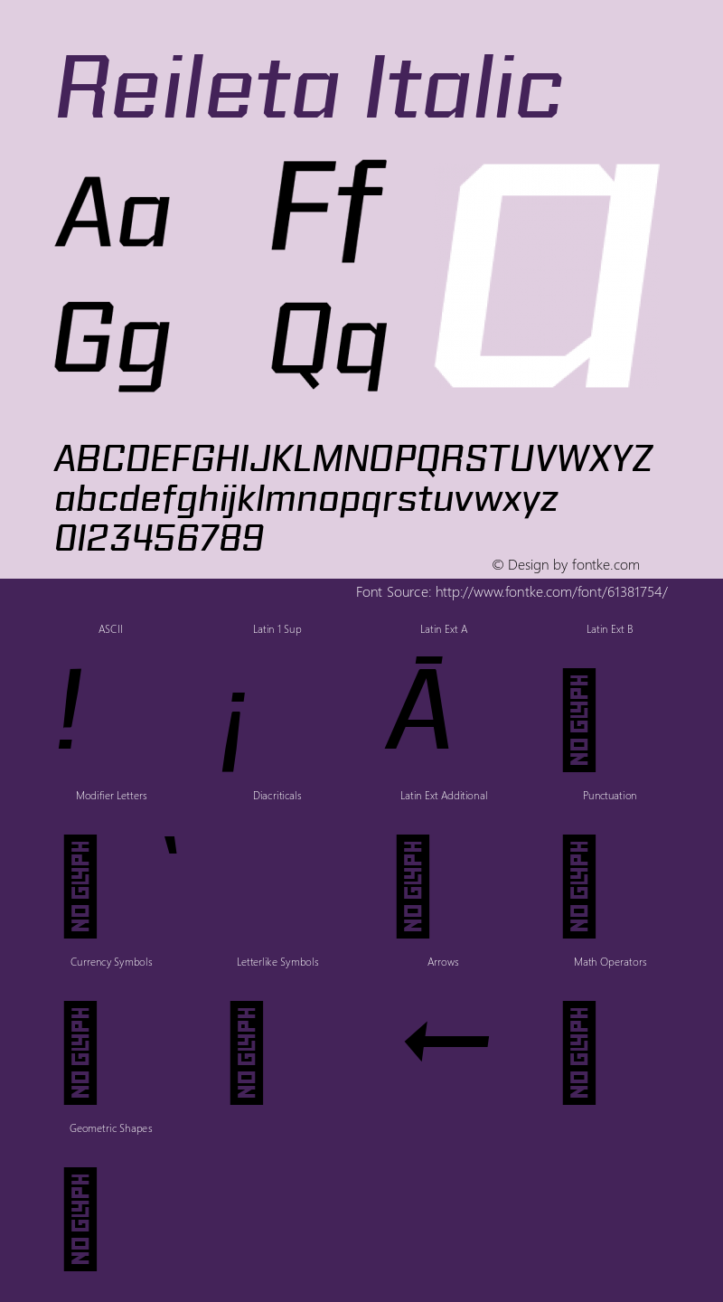 Reileta-Italic Version 1.000;PS 001.000;hotconv 1.0.70;makeotf.lib2.5.58329 Font Sample