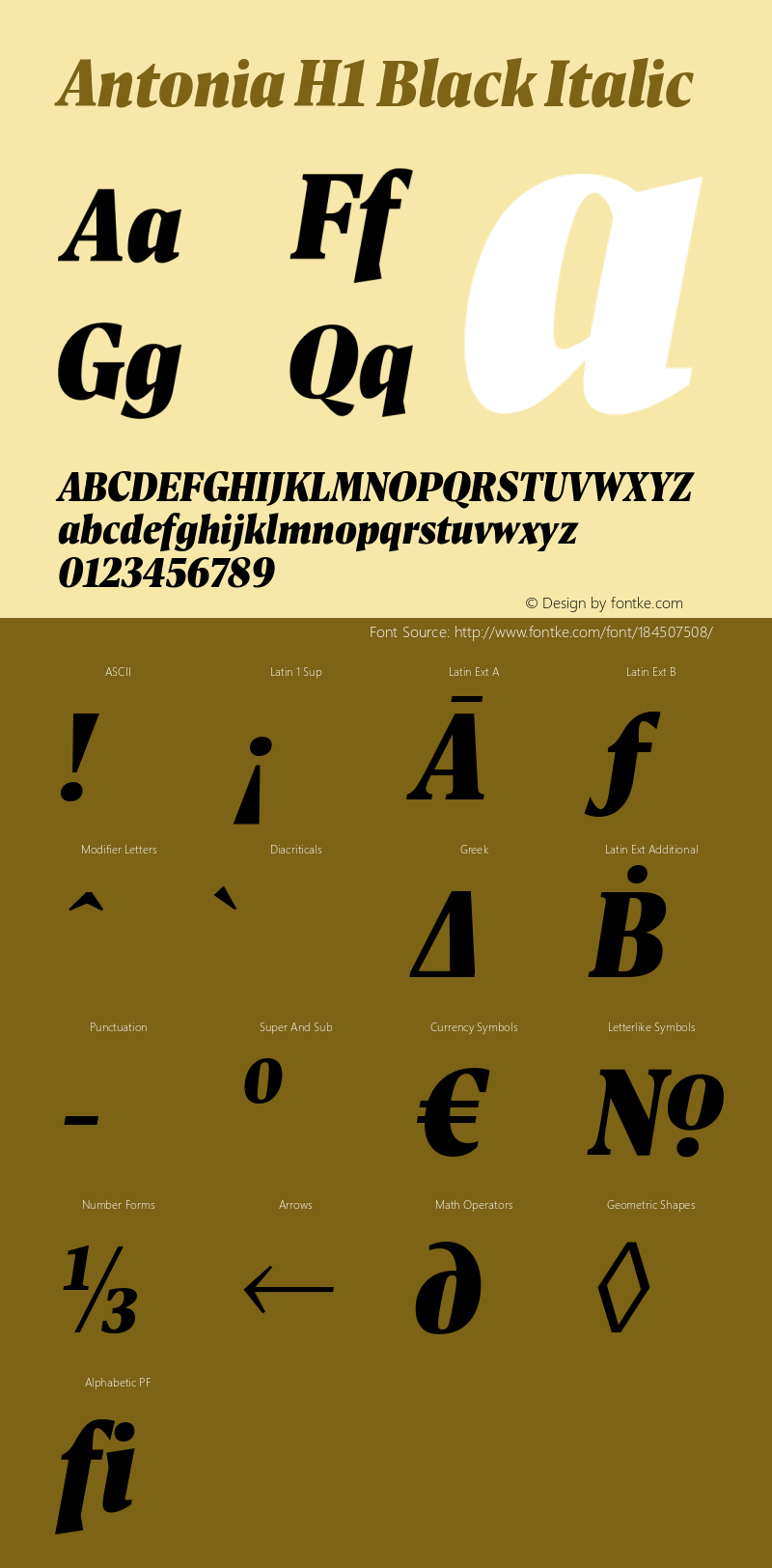 AntoniaH1-BlackItalic Version 1.007 | wf-rip DC20190110图片样张