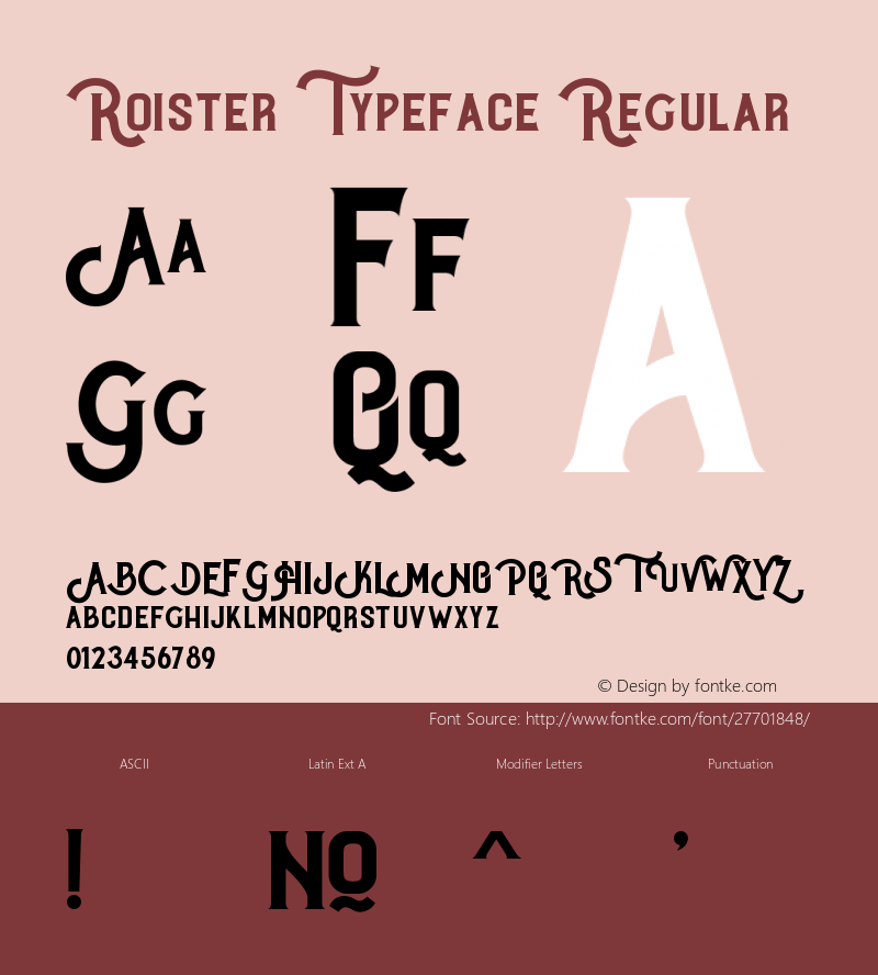 RoisterTypeface Version 1.000 Font Sample