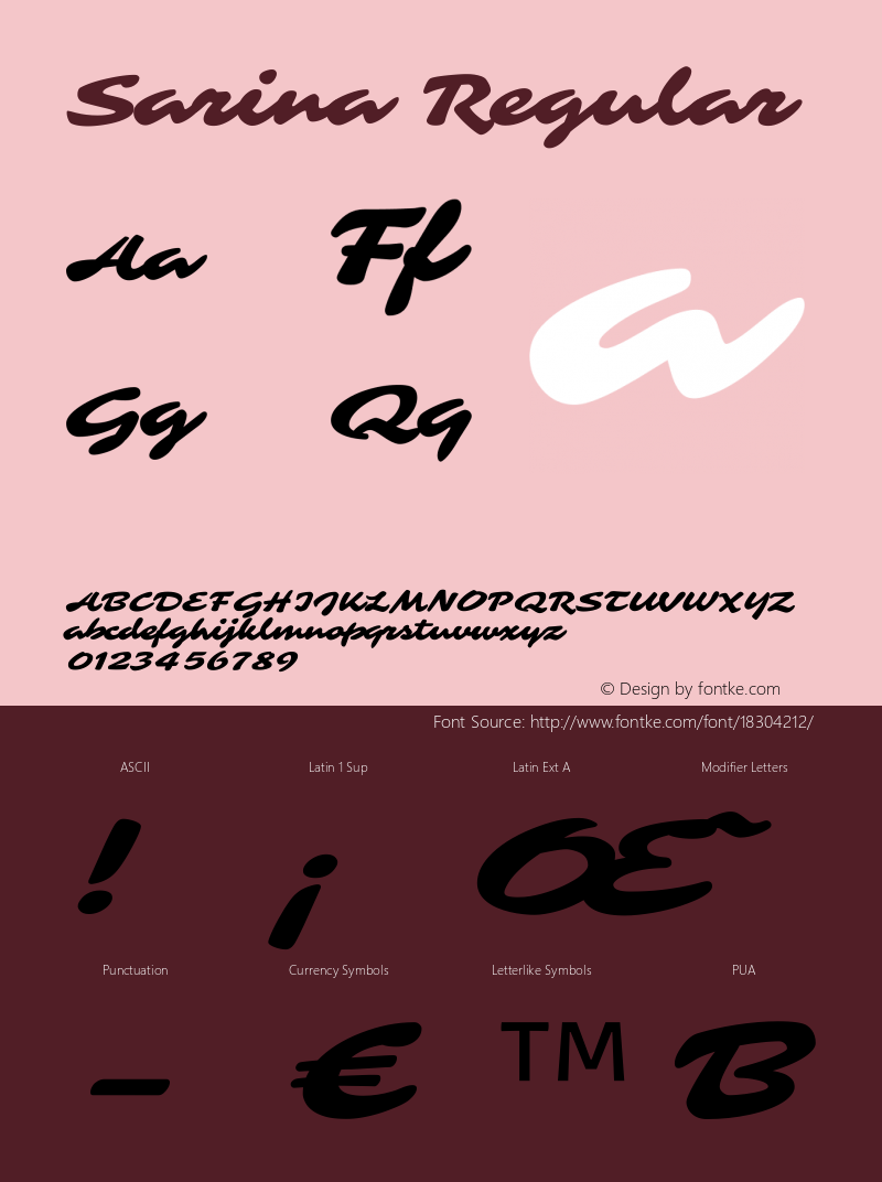 Sarina Regular Version 1.001 Font Sample