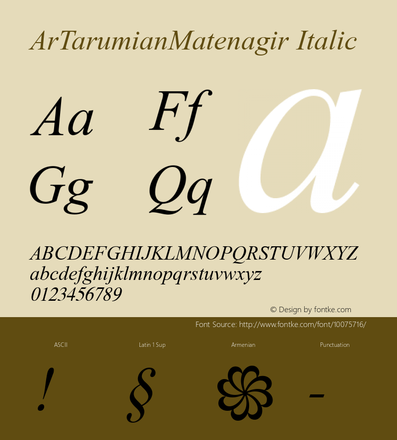 ArTarumianMatenagir Italic Macromedia Fontographer 4.1 19-12-96 Font Sample